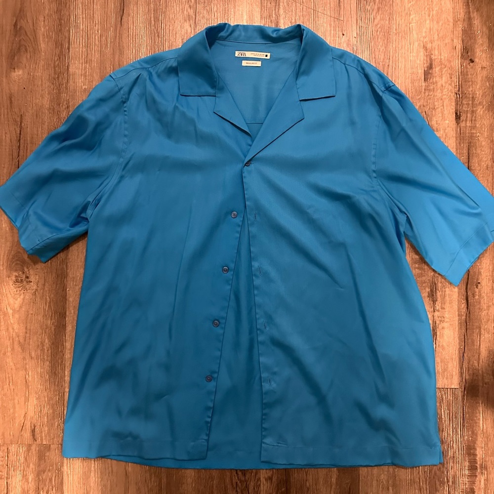Zara Teal Short Sleeve Dress Shirt